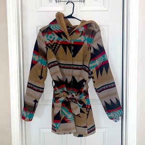 Native Patterned Hooded Coat